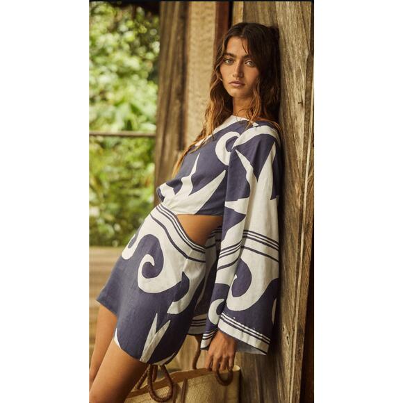 Johanna Ortiz Wave After Wave Organic Linen Mini Dress Midnight Blue Size XL - Picture 5 of 14